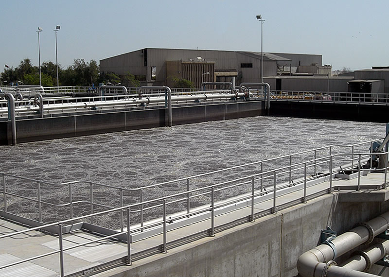 Water Treatment Plant with anodised aluminium handrails to aeration tanks in Sharja